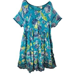 La Cera Blue Green Cotton Maxi Dress Coastal Plus Size Dreamy